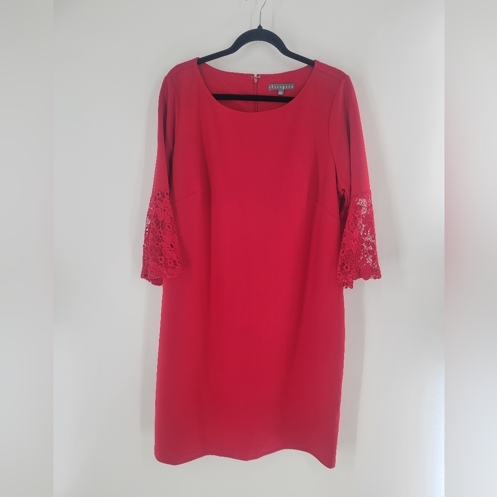 Shragano red shift dress 3/4 bell‎ crochet sleeve Size 14